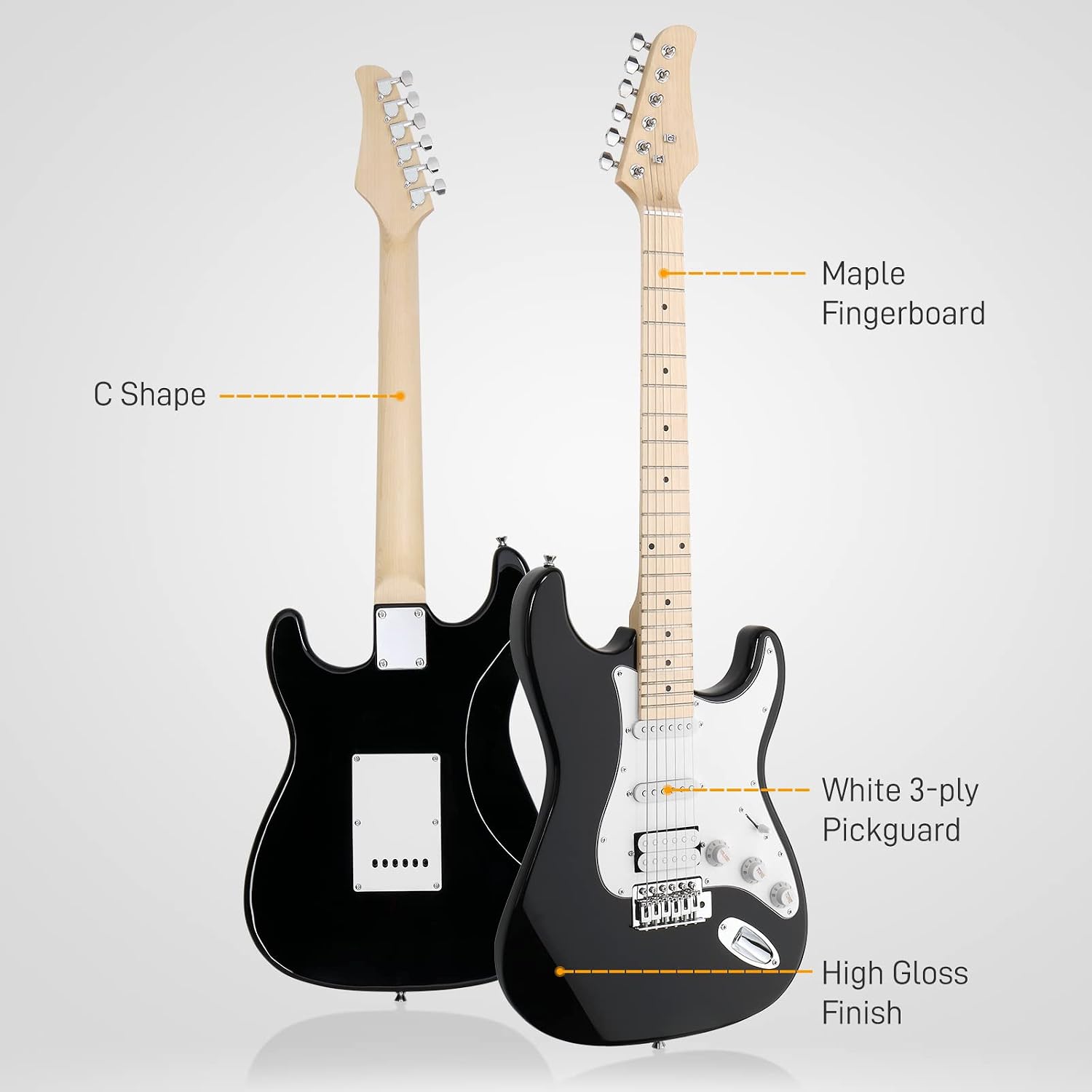 Ktaxon 39 Inch Electric Guitar Kit for Beginner, HSS Pickups 6 String Solid-Body Full Size Adults Electric Guitars W/Amplifier, Bag, Strap, Cable, Accessories - Black
