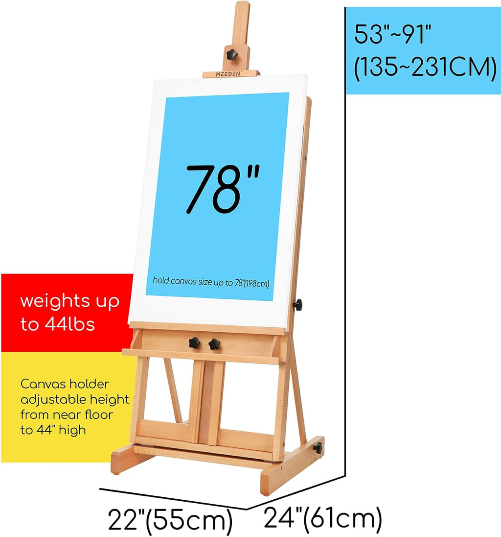 MEEDEN Large H-Frame Easel, Easel Stand for Paintings, Painting Easels, Easel Stand for Display, Solid Beechwood Wooden Easels for Painting Canvas, Holds Canvases Up to 78', Natural Color