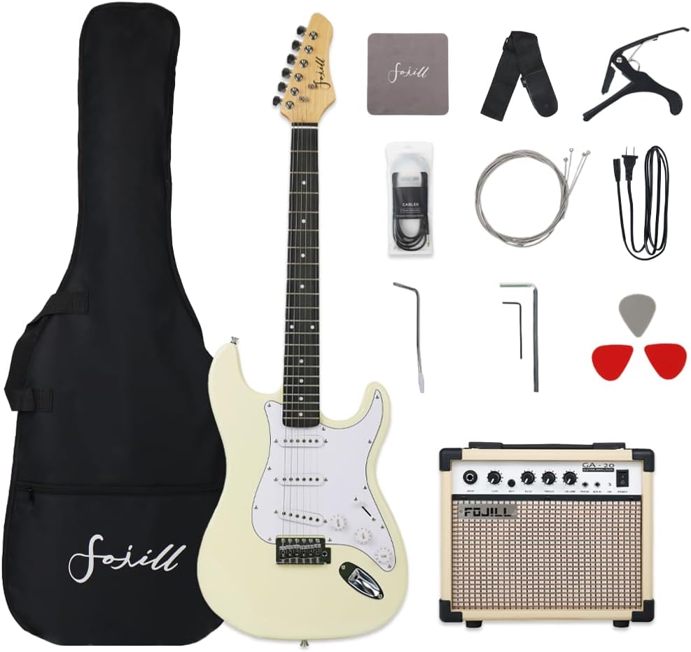 Fojill 39 Inch Electric Guitar Kit Set Beginner Starter Combo Package Bundle 20W Amplifier Amp Accessory Padded gig Bag,Picks, Cable,Strap,Extra Strings