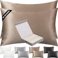 Silk Pillow Cases 2 Pack - 30 Momme Grade 6A Pure Mulberry Silk with Zipper - Cooling Hypoallergenic for Hair & Skin (Taupe, Queen)