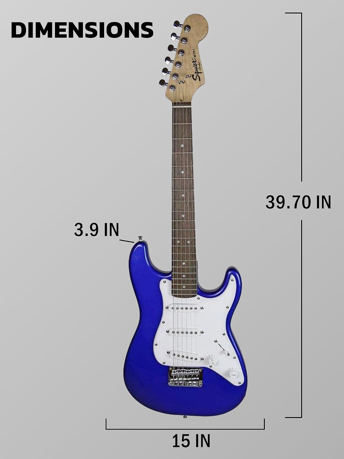 Fender Squier 3/4-Size Kids Mini Strat Electric Guitar - Imperial Blue Bundle with Amplifier, Cable, Tuner, Strap, Picks, and Austin Bazaar Instructional DVD