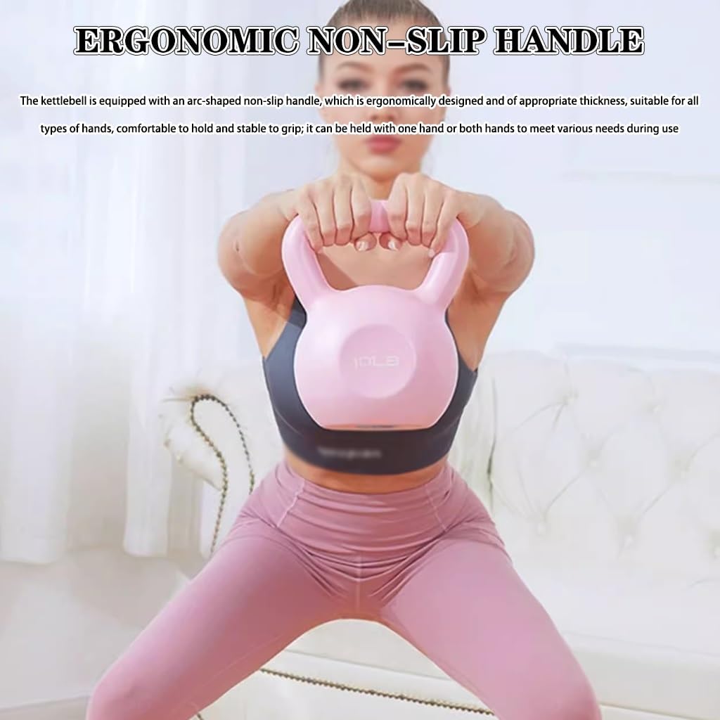 Kettlebell Weights Women's Fitness Shaping Kettle Bells, Gym Strength Training Dumbbell, Swing/Deadlift/Squat, Protect The Floor(Pink-10LB)