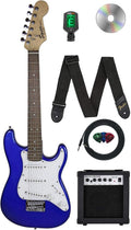 Fender Squier 3/4-Size Kids Mini Strat Electric Guitar - Imperial Blue Bundle with Amplifier, Cable, Tuner, Strap, Picks, and Austin Bazaar Instructional DVD