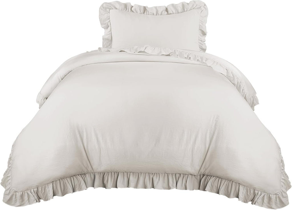 Lush Decor - Comforter Set, Soft Ruffled Bedding with Matching Sham, Cozy Essentials, Elegant Bedroom Decor (Reyna White, Twin XL)