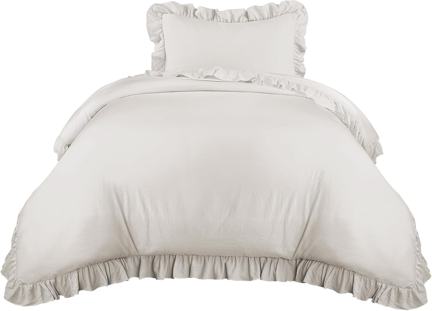 Lush Decor - Comforter Set, Soft Ruffled Bedding with Matching Sham, Cozy Essentials, Elegant Bedroom Decor (Reyna White, Twin XL)