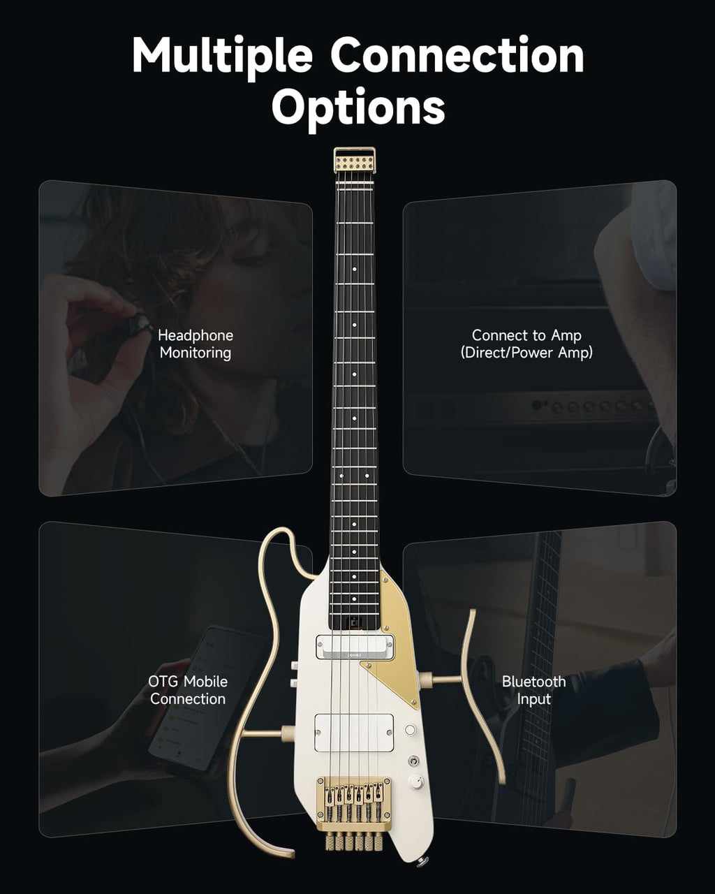 Donner HUSH X PRO Electric Guitar Kit - Smart Travel Guitar with Dozens of Preset Combinations, 7 Tone Sim Options, White-Luxe