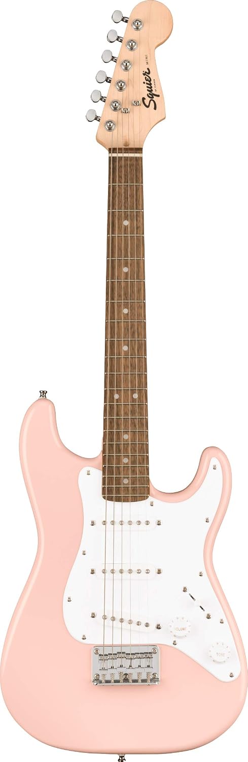 Fender Squier 3/4-Size Kids Mini Strat Electric Guitar - Shell Pink Bundle with Amplifier, Cable, Tuner, Strap, Picks, and Austin Bazaar Instructional DVD