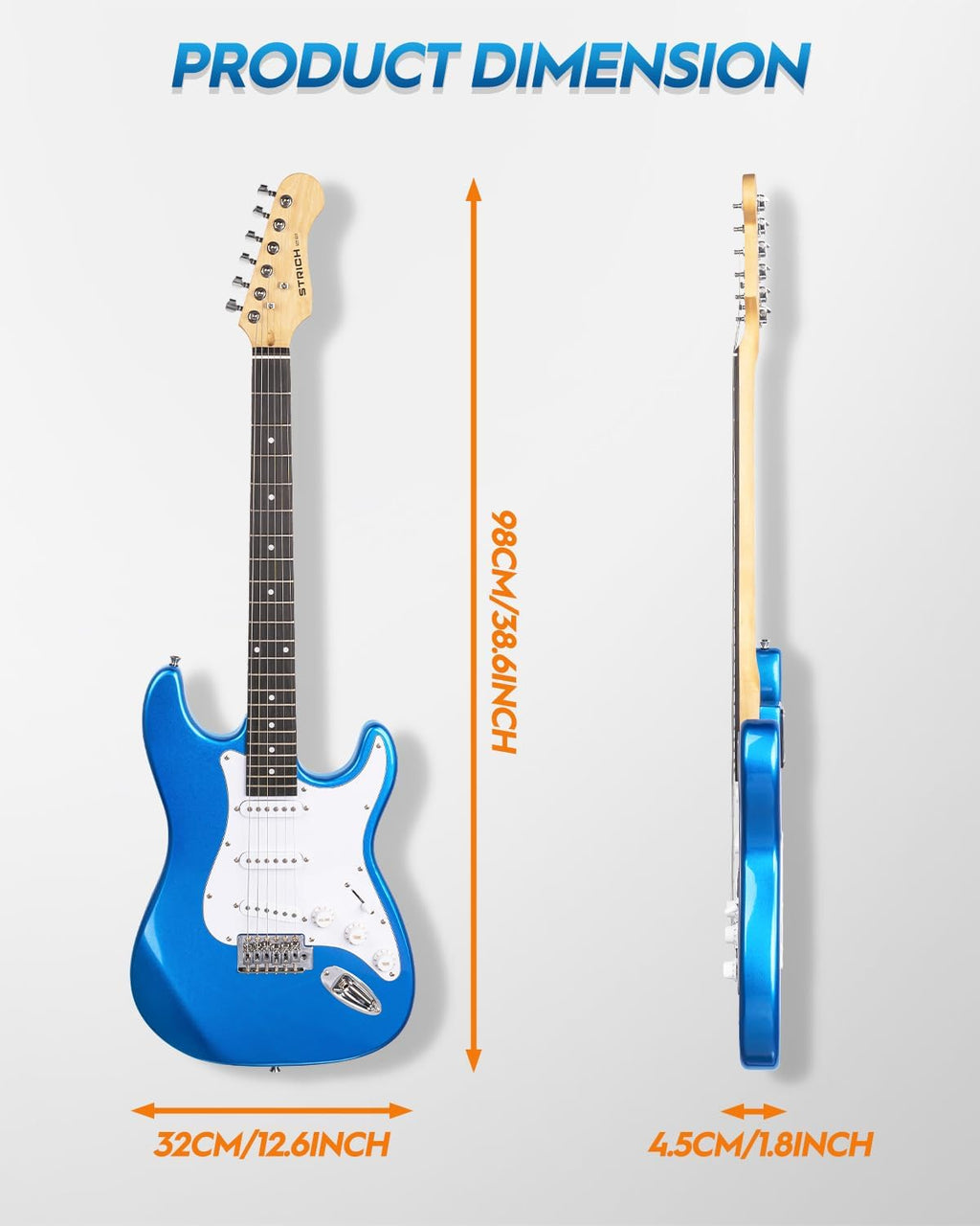 STRICH Electric Guitar Beginner Kit, Solid Body 39' Full Size Electric Guitar SSS Pick Up for Starter, with 5W x 2 Amp, Bag, Digital Tuner, Capo, Strap, String,Cable, Picks, SST-S10 Sapphire Blue
