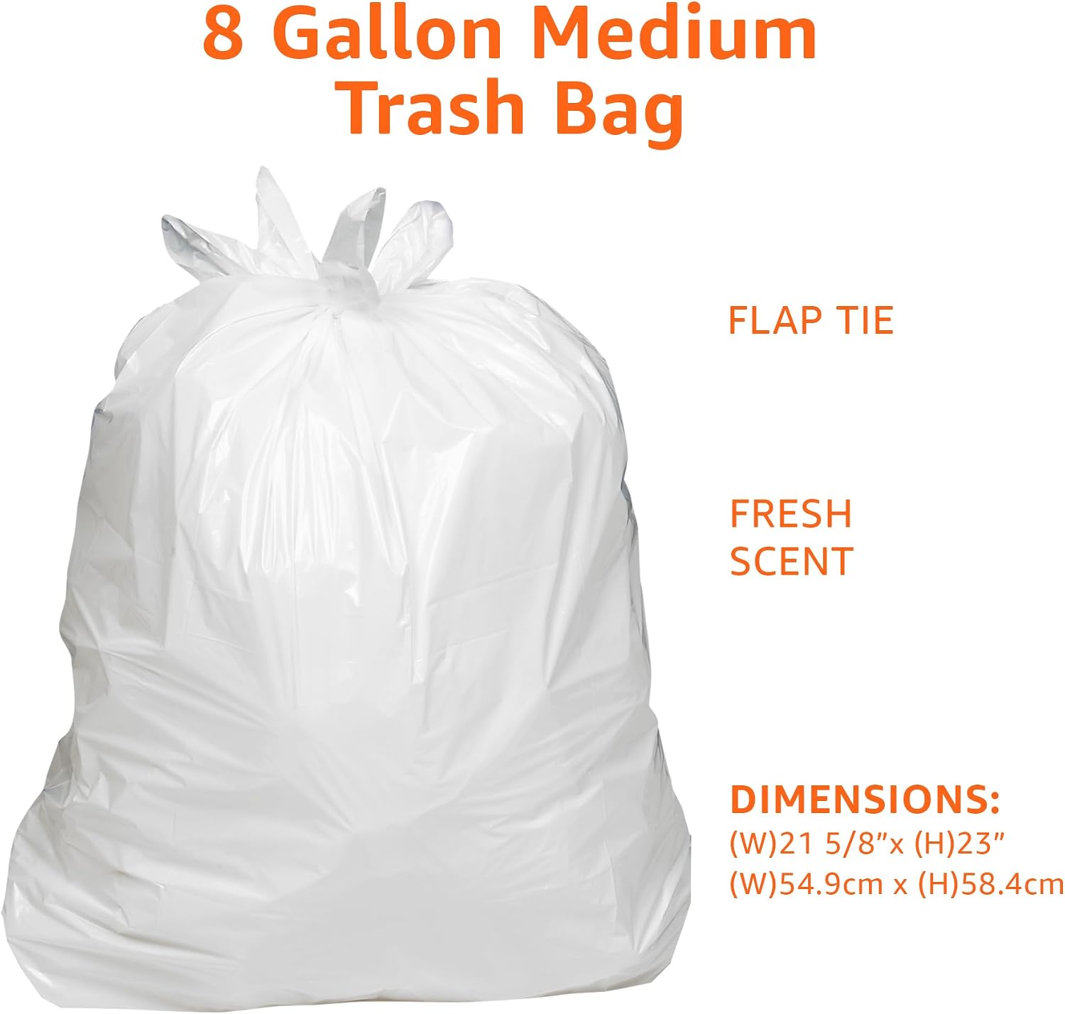 Amazon Basics 8 Gallon Flap Tie Trash Bags, Fresh Scent, 80 Count (Pack of 6)