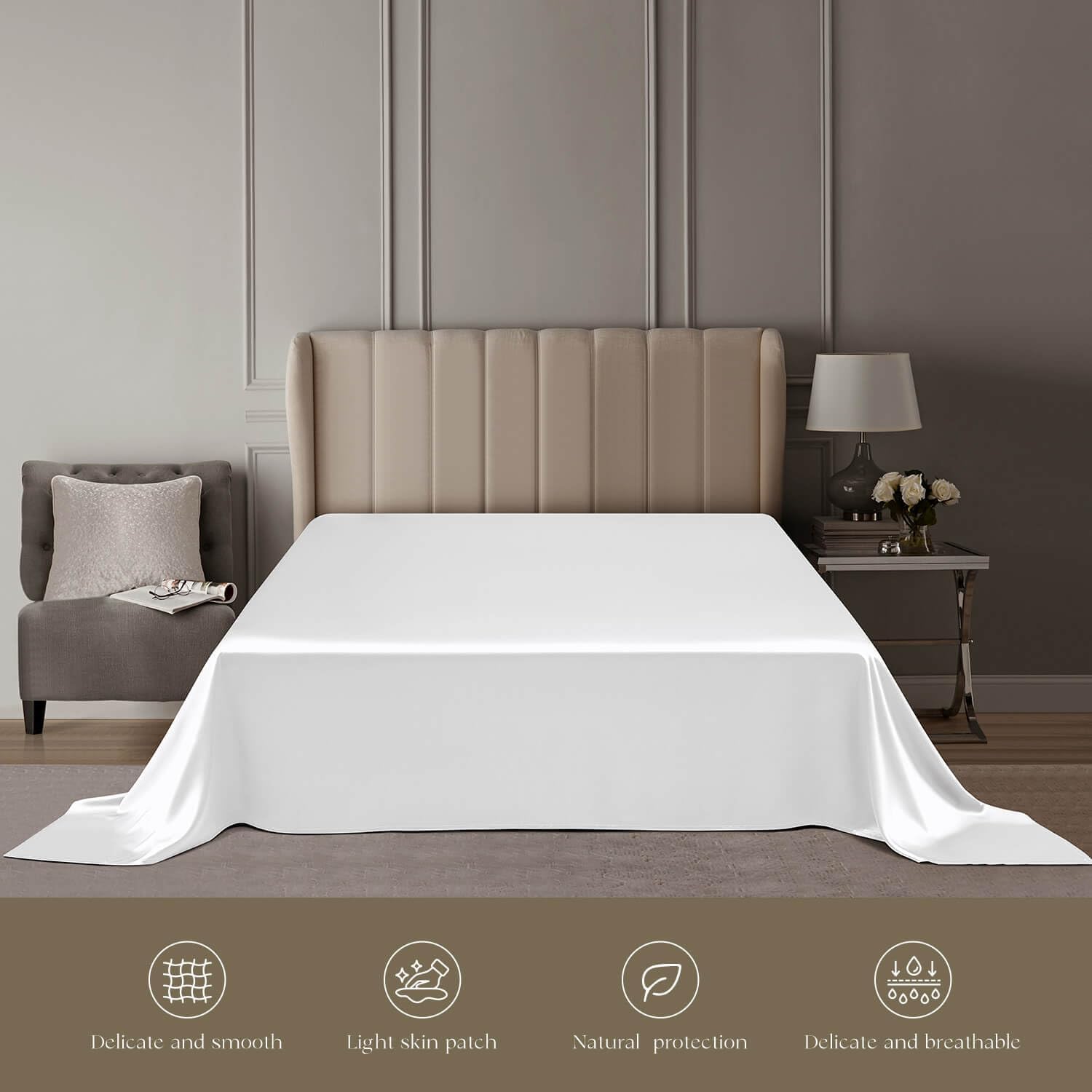DISANGNI 22 Momme 100% Mulberry Silk Bedding Set - 4-Piece Luxury (2 Pillowcases, 1 Fitted Sheet, 1 Flat Sheet) - 6A Grade Natural Silk (Cream White, California King)