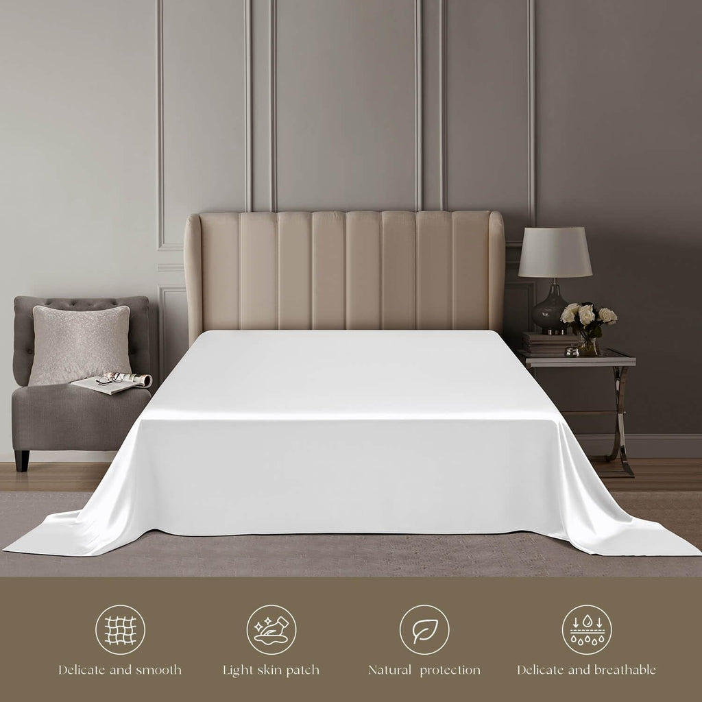 DISANGNI 22 Momme 100% Mulberry Silk Bedding Set - 4-Piece Luxury (2 Pillowcases, 1 Fitted Sheet, 1 Flat Sheet) - 6A Grade Natural Silk (Cream White, Queen)