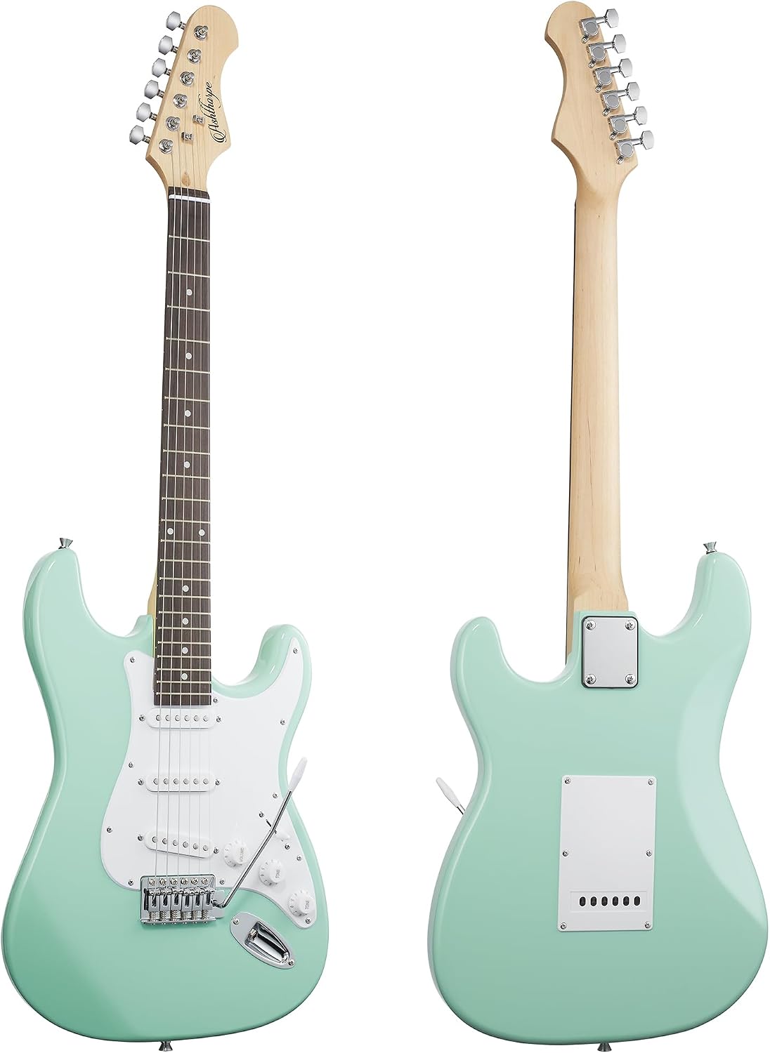 Ashthorpe 39-Inch Electric Guitar (Mint Green-White), Full-Size Guitar Kit with Padded Gig Bag, Tremolo Bar, Strap, Strings, Cable, Cloth, Picks