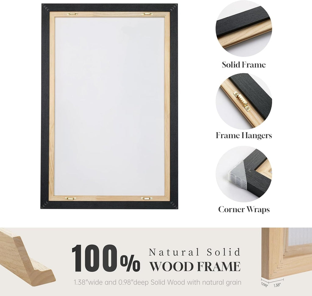 Large Framed Neutral Abstract Wall Art for Living Room, 3 Piece Modern Canvas Prints Paintings Artwork for Walls, Minimalist Beige Abstract Horizon Pictures for Hallway, Office Wall Decor 24x36 In