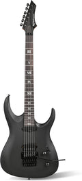 Leo Jaymz Tsunami Electric Guitar Mahogany Body & Roasted Maple Neck, HH Pickups with Rail, Double-Locking Tremolo, 24 Frets (Matte Black)