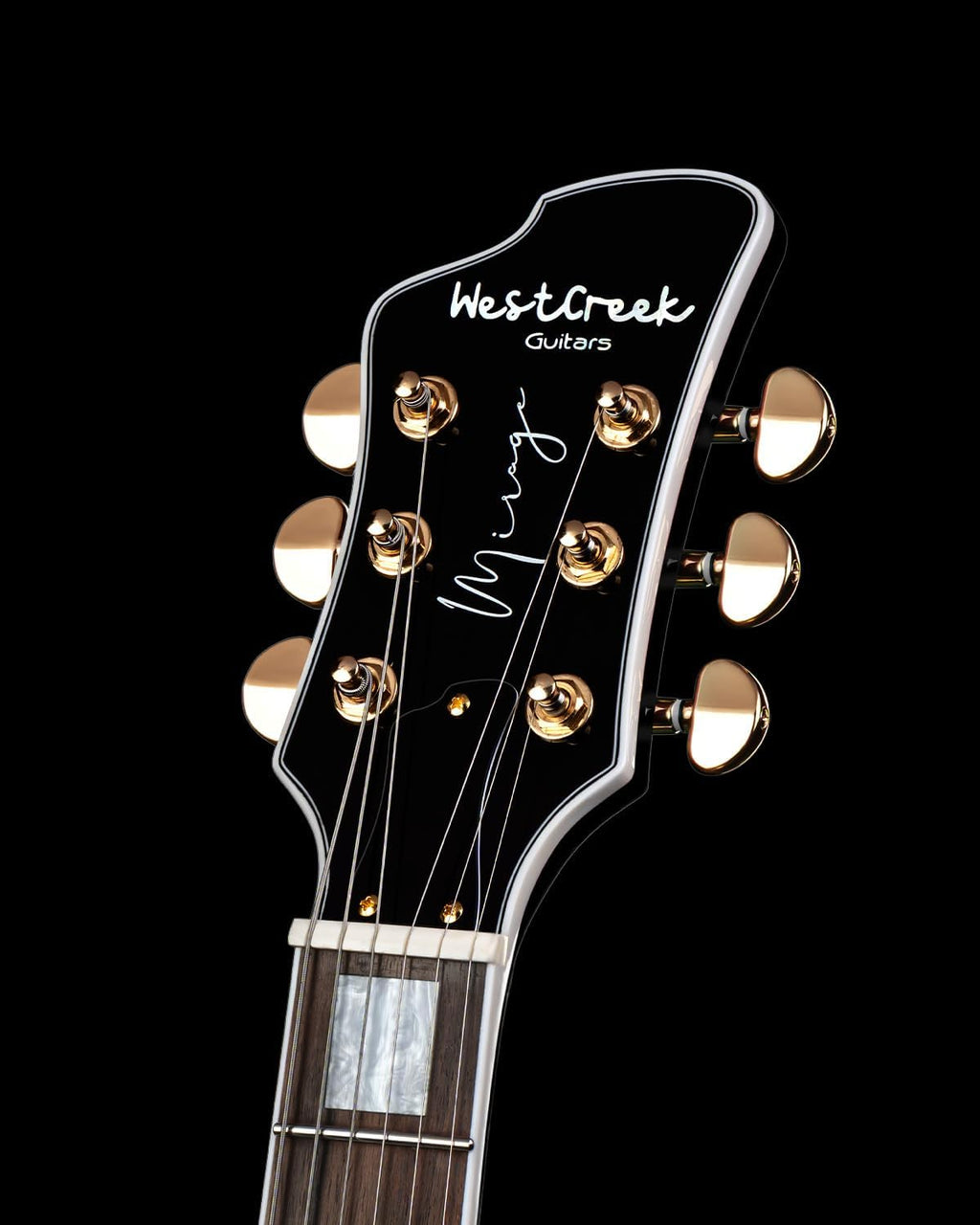 WestCreek Mirage Solid Body Electric Guitar, Mahogany Body, Maple Neck, Rosewood Fretboard, Rounded End Frets, Bone Nut (Glossy Obsidian Black)