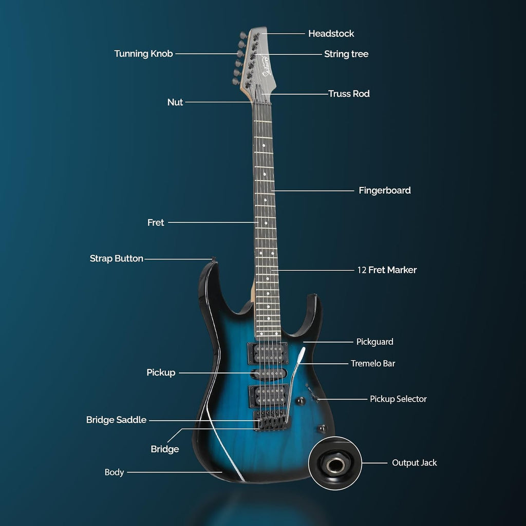 GLARRY 39' Full Size Electric Guitar Kit for Beginners, Starter Electric Guitar Set with 20W Amp & HSH Pickups, Model 170 (Turn Blue)