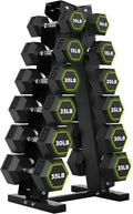 HANDBODE Rubber Coated Hex Dumbbell Set with A-Frame Rack, 100 lb - 550 lb Multiple Options Weight, Hexagon Non-Rolling Shape, Ergonomic Knurled Handle, Home Gym Equipment for Strength Training
