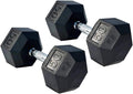 Gronk Fitness Rubber Hex Dumbbell Pairs | 5lbs - 70lbs | Workout Equipment for Men and Women | Rubber Coated Cast Iron with Ergonomic Chrome Plated Handles