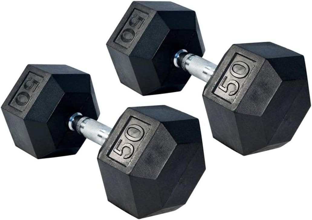Gronk Fitness Rubber Hex Dumbbell Pairs | 5lbs - 70lbs | Workout Equipment for Men and Women | Rubber Coated Cast Iron with Ergonomic Chrome Plated Handles