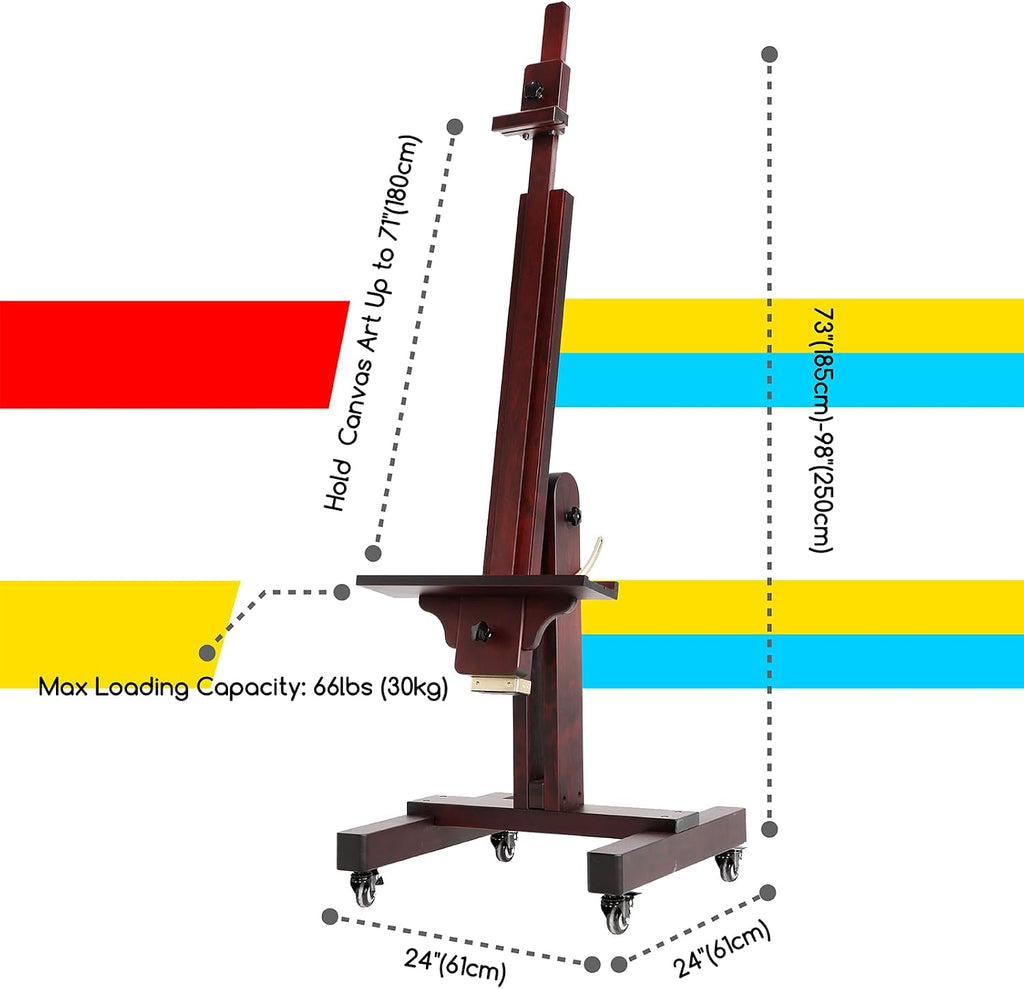MEEDEN Heavy Duty Painting Easel: Professional Solid Beechwood Large Easel Holds Canvas Art up to 71' High - Tilts Flat Easily Wooden Floor Easel for Adult Artist Beginners Art Studios