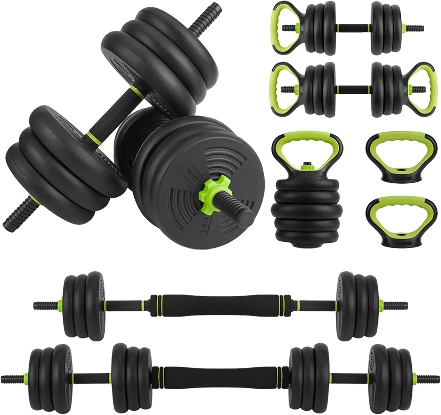 88LB Adjustable Weight Set, 4-In-1 Free Weights Used As Dumbbells, Barbells, Kettlebells, Push Up Stand, Exercises & Fitness Weight Sets for Women & Men for Home Gym