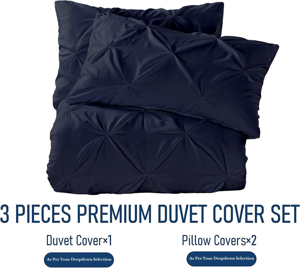 Luxuriate Hotel 1000-TC Hypoallergenic Ultra Soft 100% Egyptian Cotton 98x120' inch Over Size Super King Navy Blue Solid Pinch Plated Duvet Cover With Zipper Colser & 2pcs Pillow Case Set
