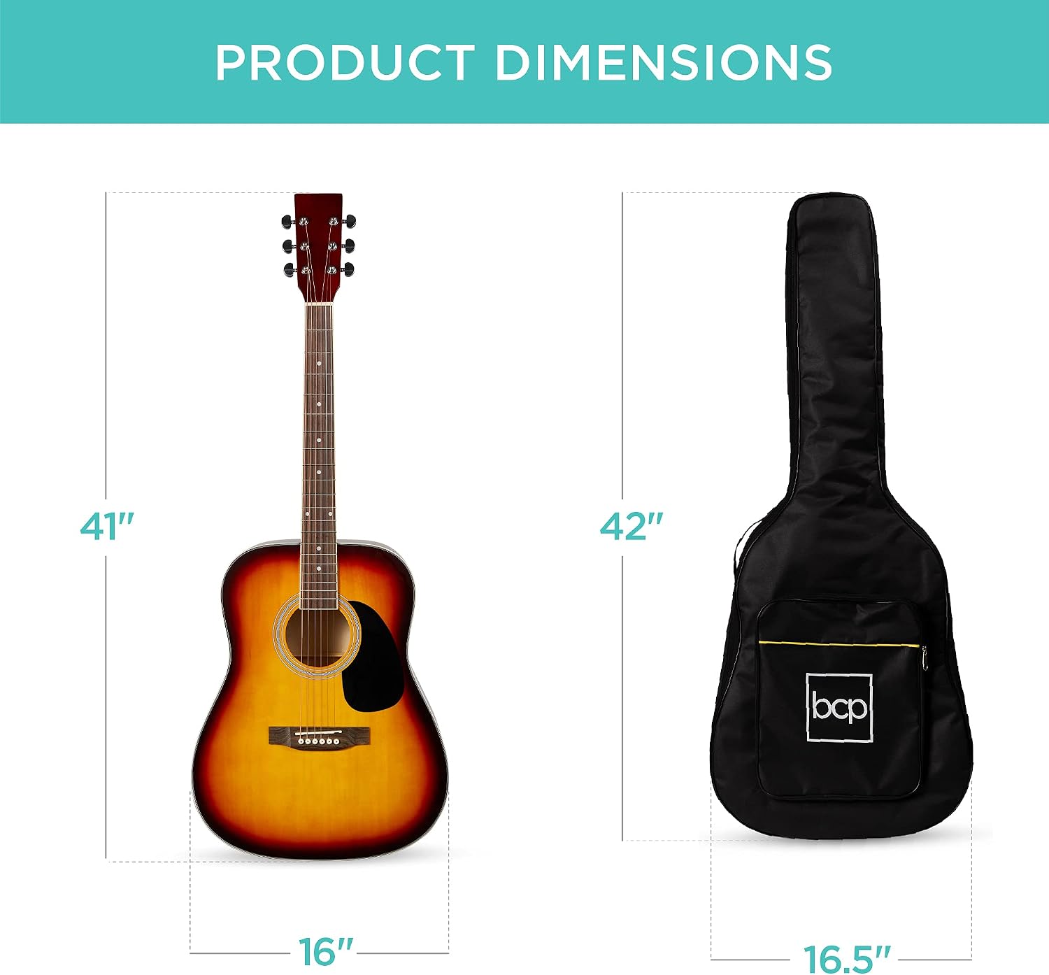 Best Choice Products 41in Full Size Beginner All Wood Acoustic Guitar Starter Set w/Gig Bag, Strap, Capo, Strings, Picks - Sunburst