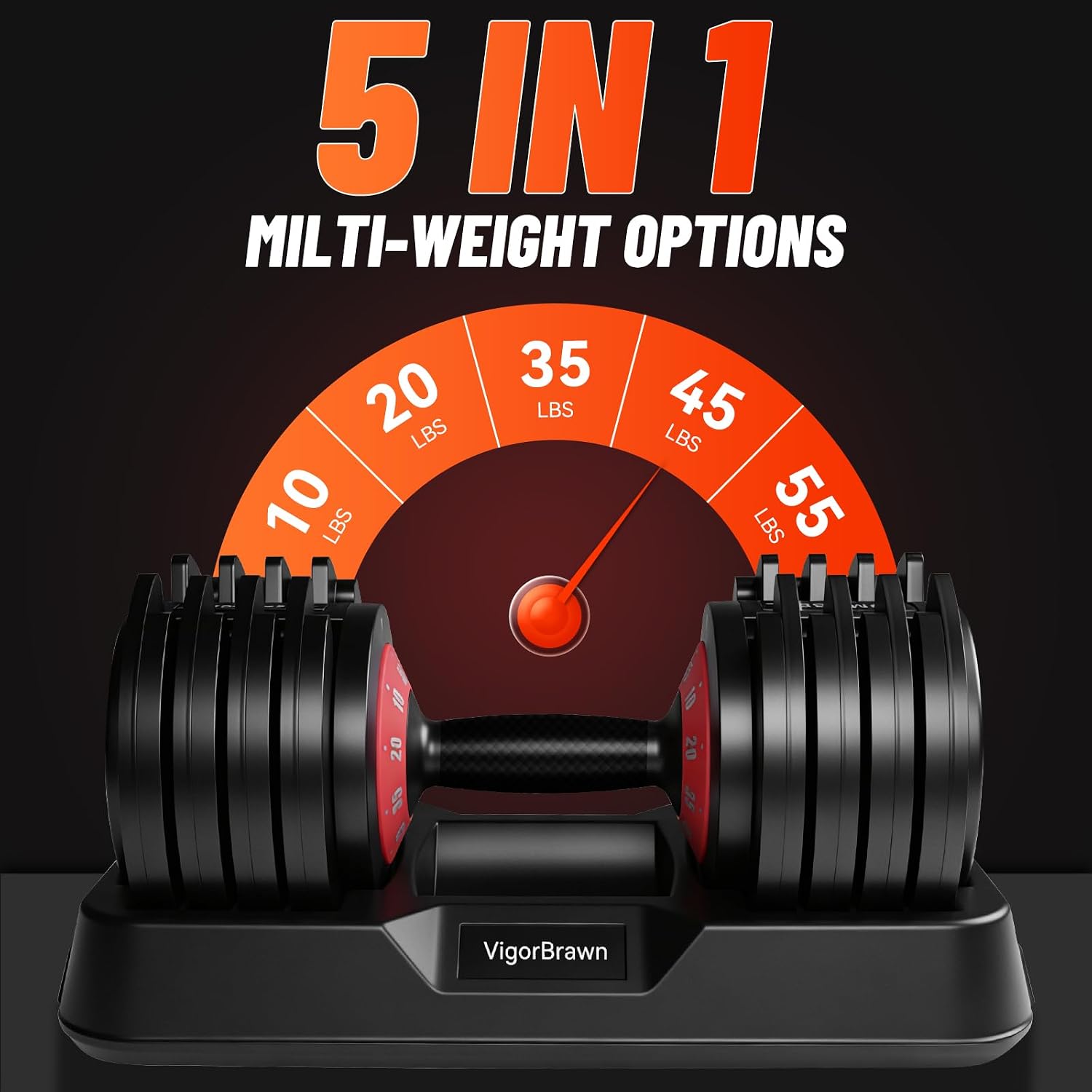 Adjustable Dumbbell Set, 2-in-1 Weights with Anti-Slip Handle, Fast Weight Adjustment for Home Gym, Strength Training, Single/Pair with Tray