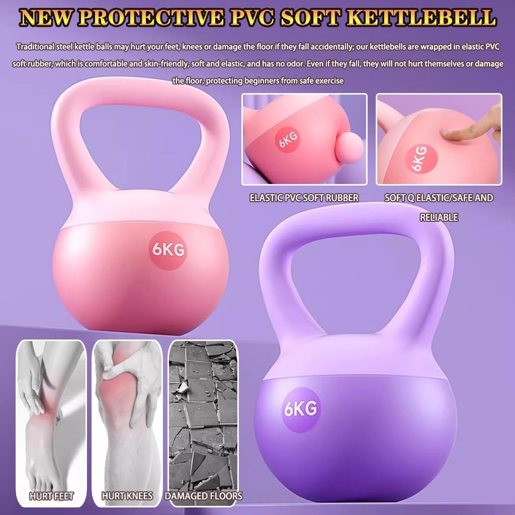 Kettlebell Weights Women's Beginner Weight Loss Soft Kettle Bells, Buttocks Shaping/sports Dumbbell, Home Fitness Equipment, Frosted Non-slip Handle(Pink-10kg)