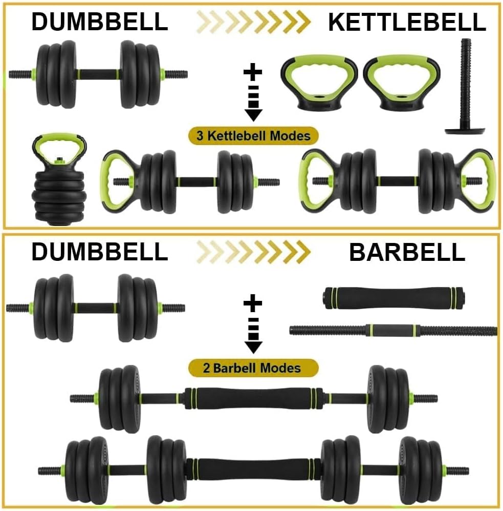 Adjustable Dumbbell Set of 2, Weights Dumbbells Set with Barbell Connector & Kettlebell Handle, 30/44/66/88LBS Anti Slip Grip Free Weights for Home Gym Strength Training Men Women