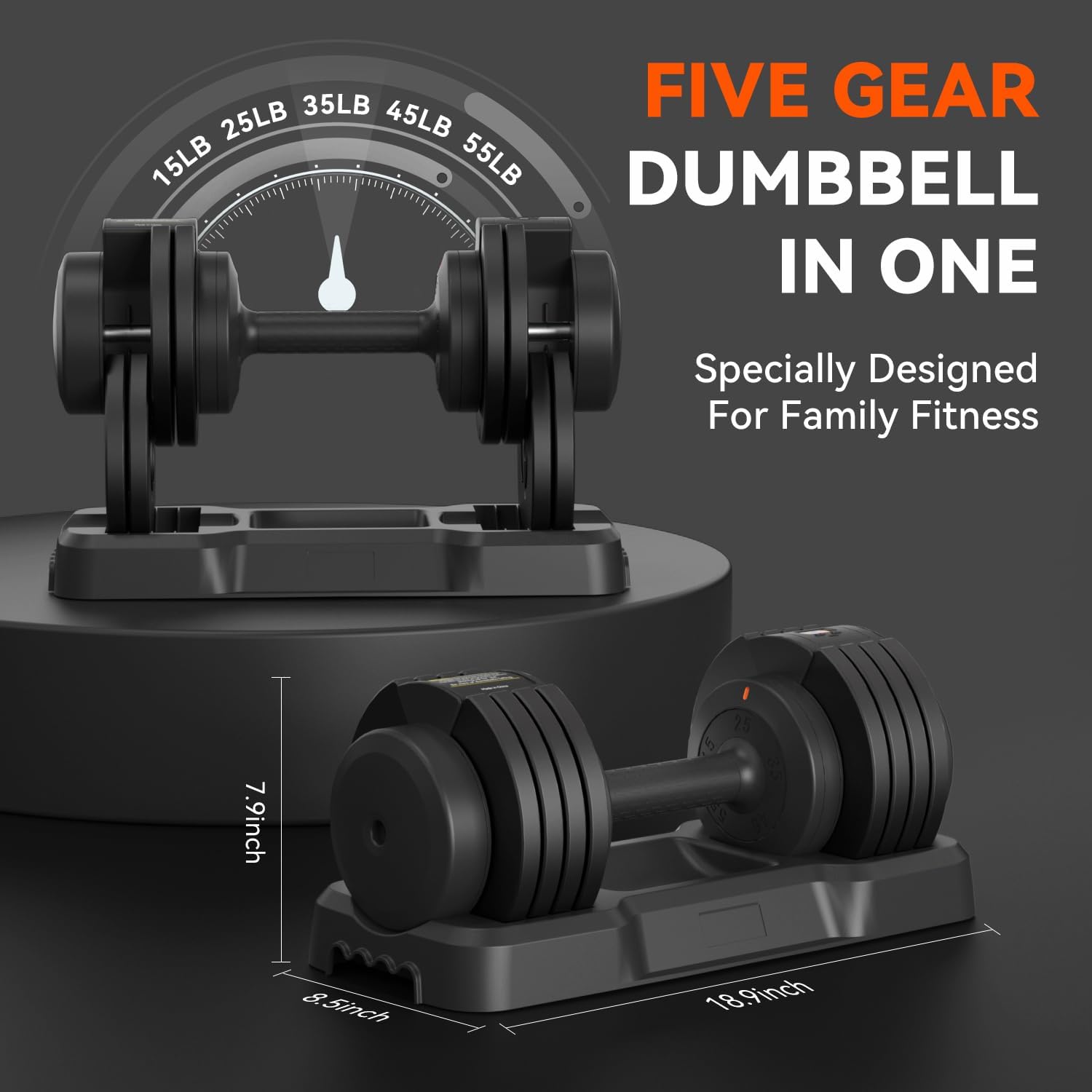 Smart Dumbbell Adjustable Weights with Speaking Display, Like Having a Virtual Fitness Coach Inside, 5 in 1 Free Weight System, Perfect For Home Fitness Enthusiasts, For Men and Women 55LB