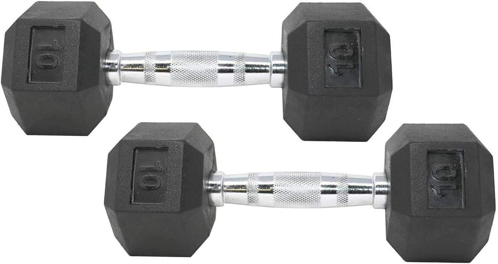 Apollo Athletics 1-Piece Rubber Coated Solid Cast Iron Dumbbell with Contoured Chrome Handle, Hexagon Head,