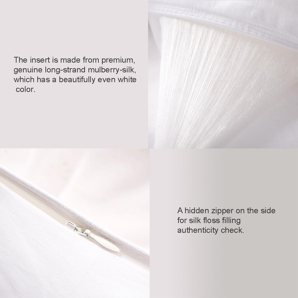 THE COTTON & SILK 100% Mulberry Silk Filled Pillow Insert – Queen Size, Ultra-Soft, Breathable, Hypoallergenic, Luxury Plush Support for Better Sleep