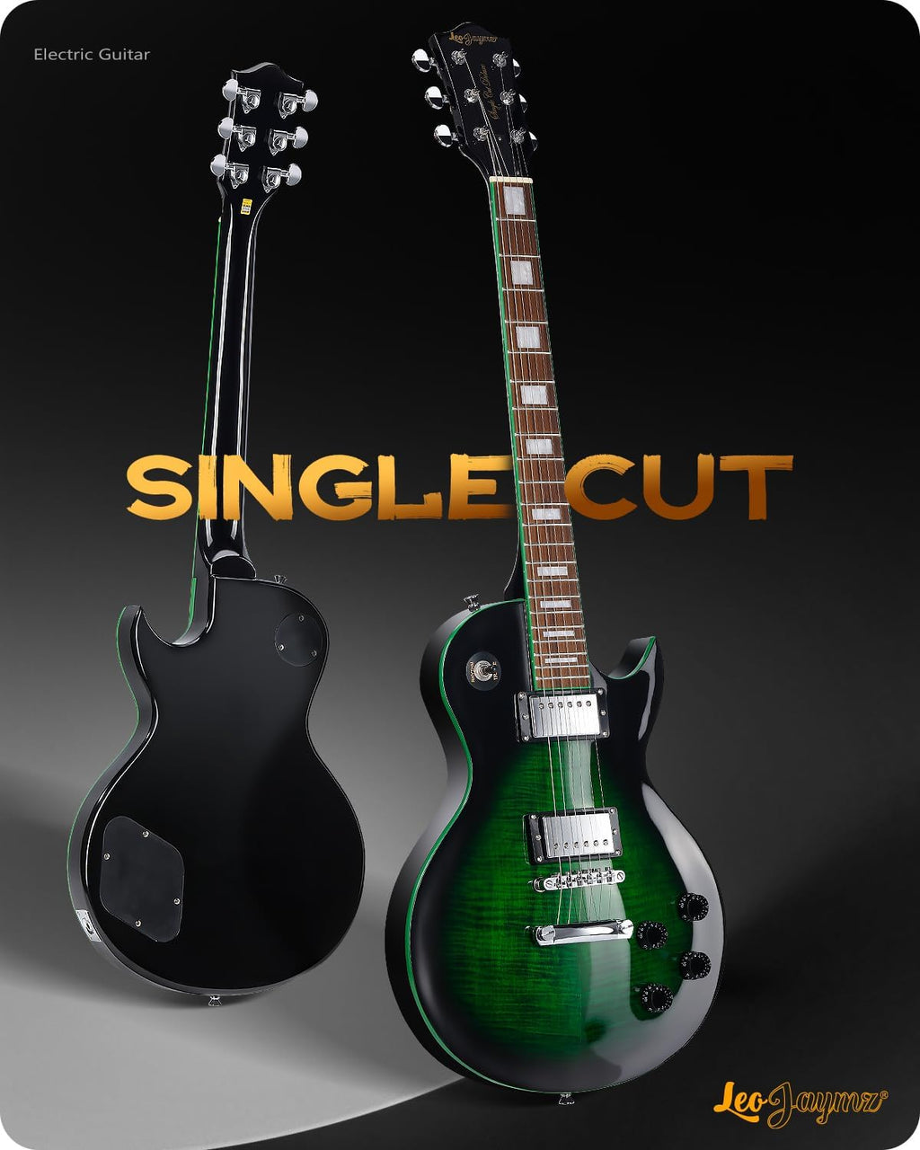 Leo Jaymz SC Series Electric Guitar – Mahogany Body, Laurel Fingerboard, Dual Humbuckers, Tune-O-Matic Bridge, C Neck, 18:1 Tuners (Black Green)