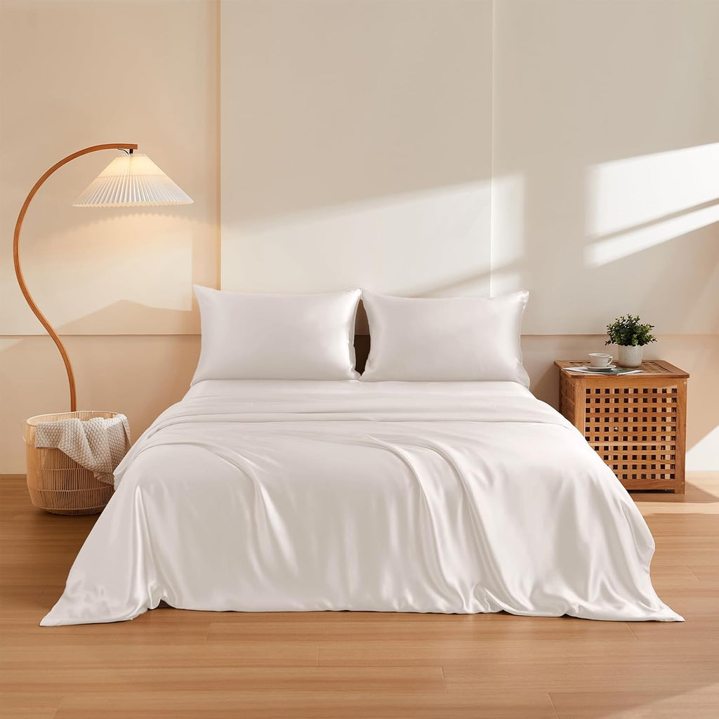 THXSILK 100% Pure Mulberry Silk Duvet Cover Set 3 Piece, 6A+ Grade Luxury Soft Bedding Silk Sheets for Hair and Skin, 1 Pcs Duvet/Quilt/Comforter Cover with 2 Zippered Pillowcases (Cream White, Twin)
