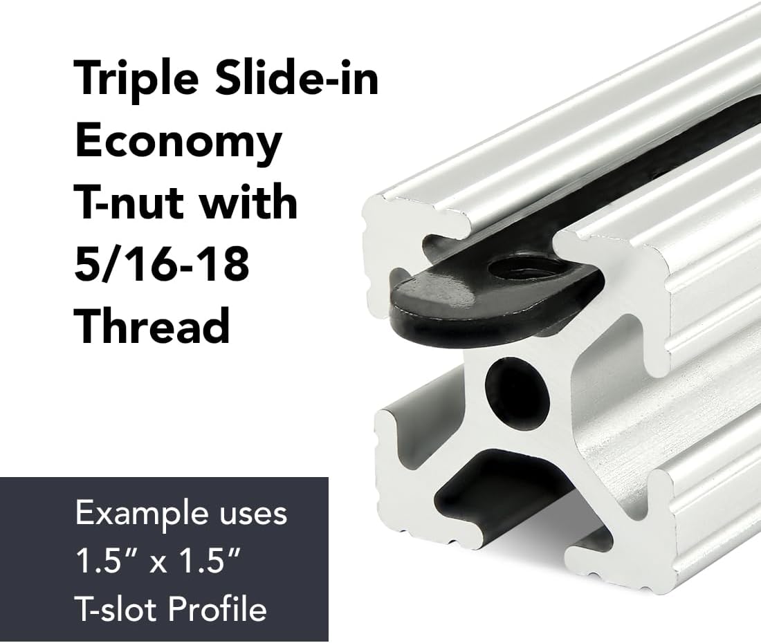 8020, 3285, 15 Series 5/16-18 Triple Threaded Slide in Economy T-Nut Steel T-Slot Accessories for 80/20 Aluminum Extrusion Hardware Nuts (500 Pack)