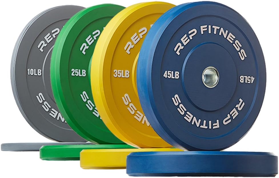 REP Color Bumper Plates LB Olympic Barbell Weights – Rubber Training Discs for Home Gym Strength Lifting, Low Bounce Durable, Weight Pairs & Sets 10 15 25 35 45 Pound Options