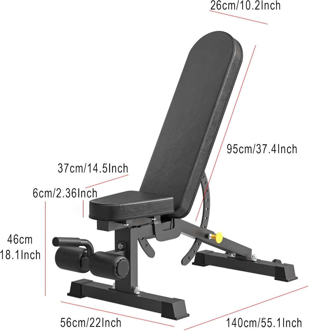 Weight Bench Adjustable Workout Bench Multi-Purpose Exercise Bench Fitness Equipment for Home Gym Barbell Dumbbell Bench Press and Strength Training Load 400KG,Black