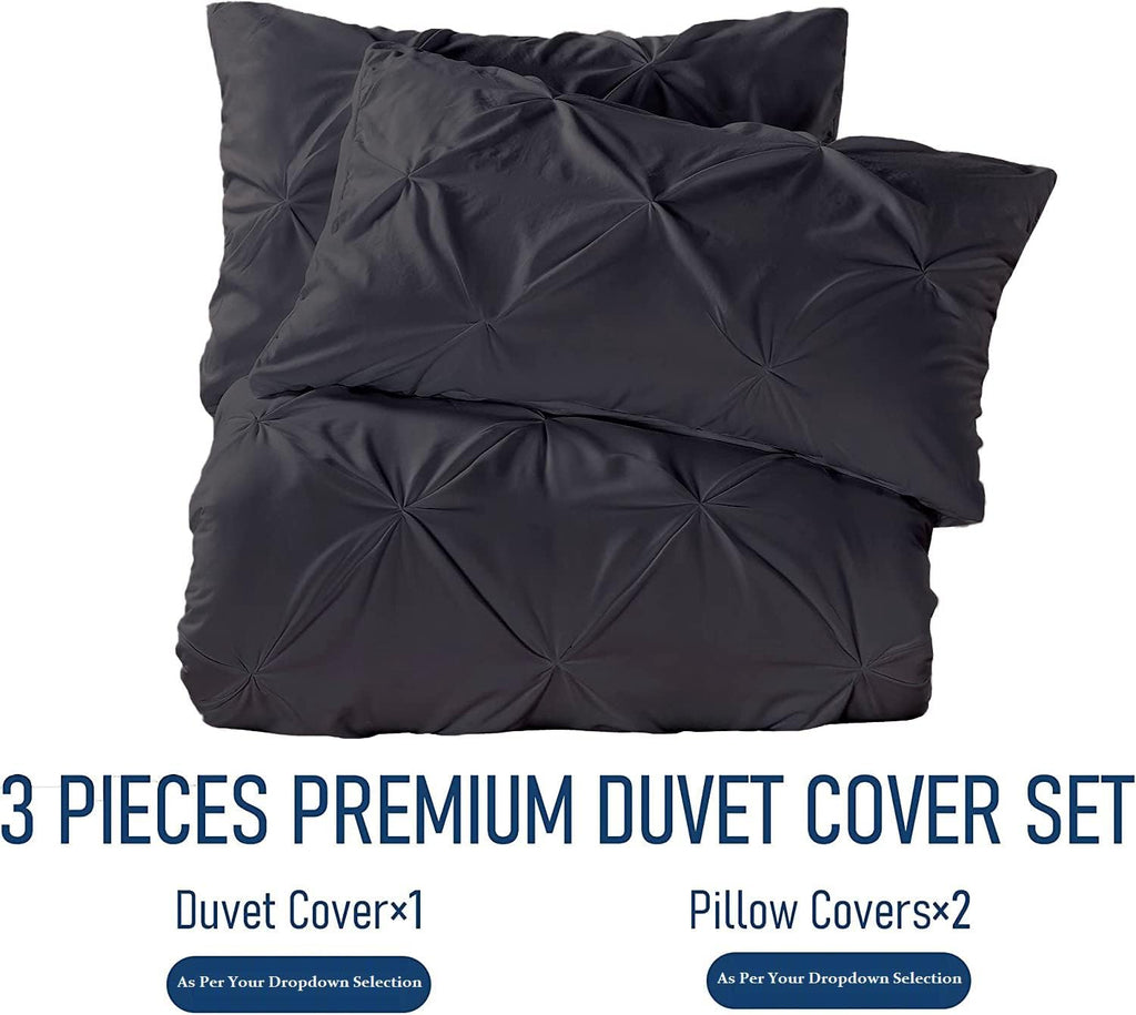 Crown Collection 1000-TC Ultra Soft Design 100% Egyptian Cotton Pinch Plated Duvet Cover Set with Zipper Colser & 2pcs Pillow Case (Alaskan 120'x136'), Drak Gray