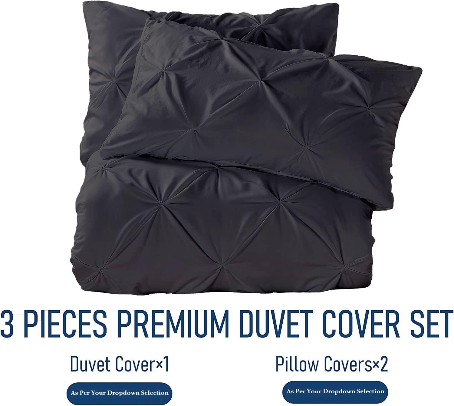 Crown Collection 1000-TC Ultra Soft Design 100% Egyptian Cotton Pinch Plated Duvet Cover Set with Zipper Colser & 2pcs Pillow Case (Alaskan 120'x136'), Drak Gray