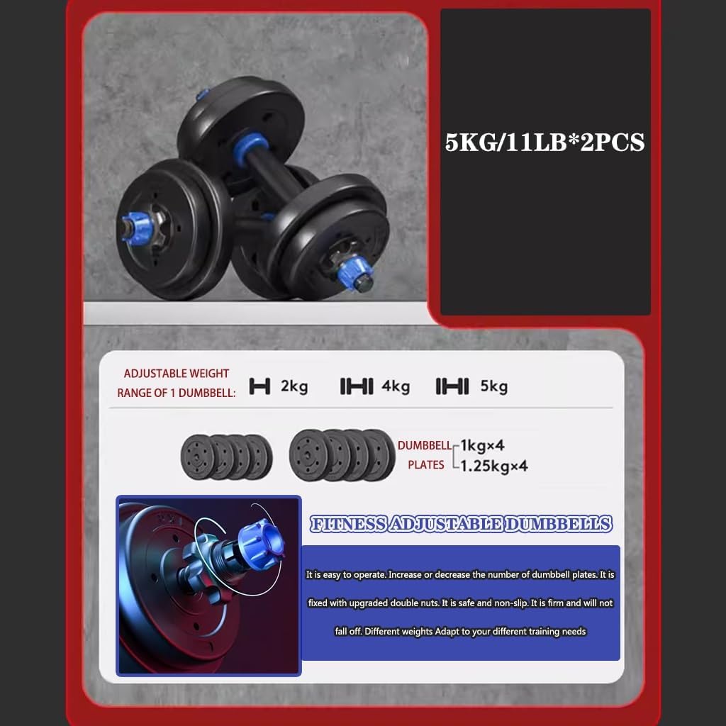 Adjustable Dumbbell Set Fitness Training Adjustable Weight for Men and Women, Versatile Abdominal Muscle Workout Barbell, 5 Weight Options (Color : Black, Size : 5kg/11lb*2pcs)