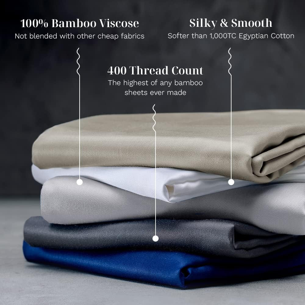 LUXOME Luxury Sheet Set | 100% Rayon (Viscose) from Bamboo | Twin Size - White | Deep Pockets | 3-Piece Set (Fitted, Flat, Pillowcase)
