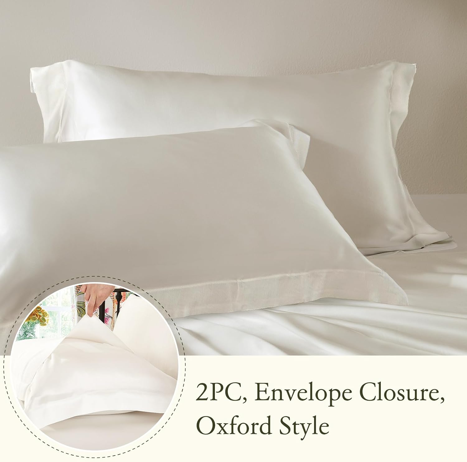 LilySilk 4PC Silk Fitted Sheet Set, 19 Momme Silk Bed Sheets, 1 Flat Sheet, 1 Fitted Sheet and 2 Oxford Silk Pillowcases, Silk Bedding Set 100% Top 6A Grade, Ivory, Twin Size