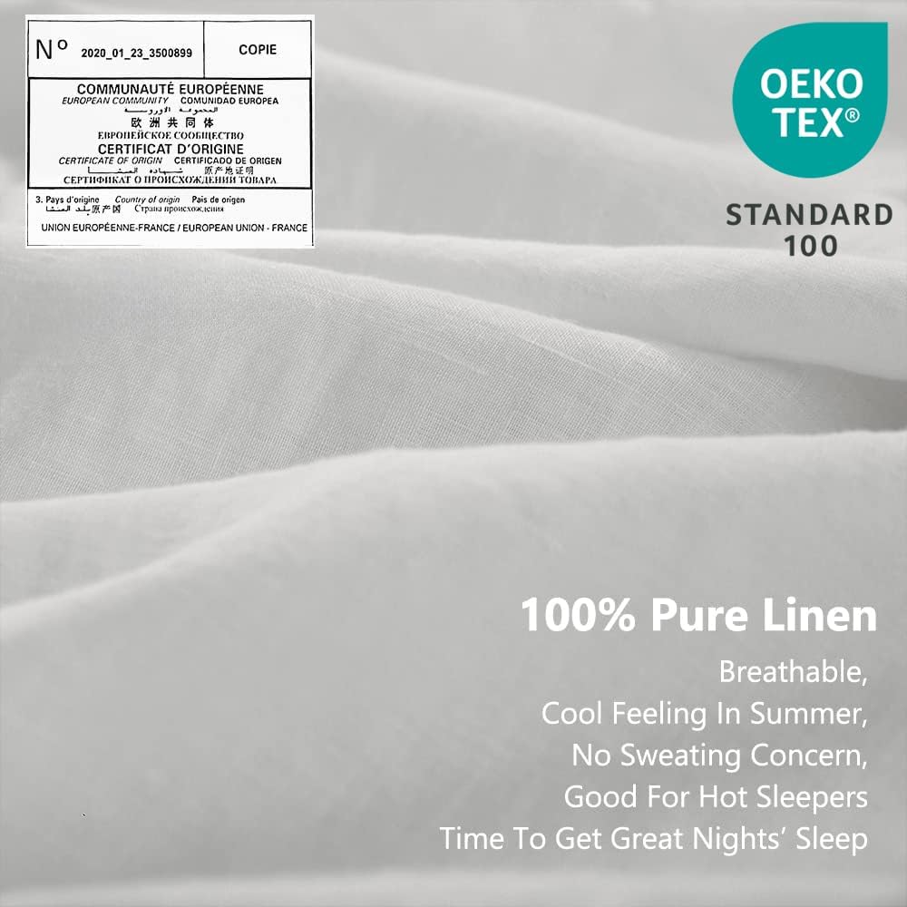 Simple&Opulence 100% Linen Sheet Set with Embroidery Washed - 3 Pieces (1 Flat Sheet & 1 Fitted Sheet & 1 Pillowcase) Natural Flax Soft Bedding Breathable Farmhouse - White, Twin Size