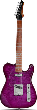 Leo Jaymz TL Electric Guitar - Flame Maple Top, Mahogany Body, Maple Neck - Alnico V Pickups, Locking Tuners - Solid Choice for Beginners & Intermediate Players (Purple Ocean)