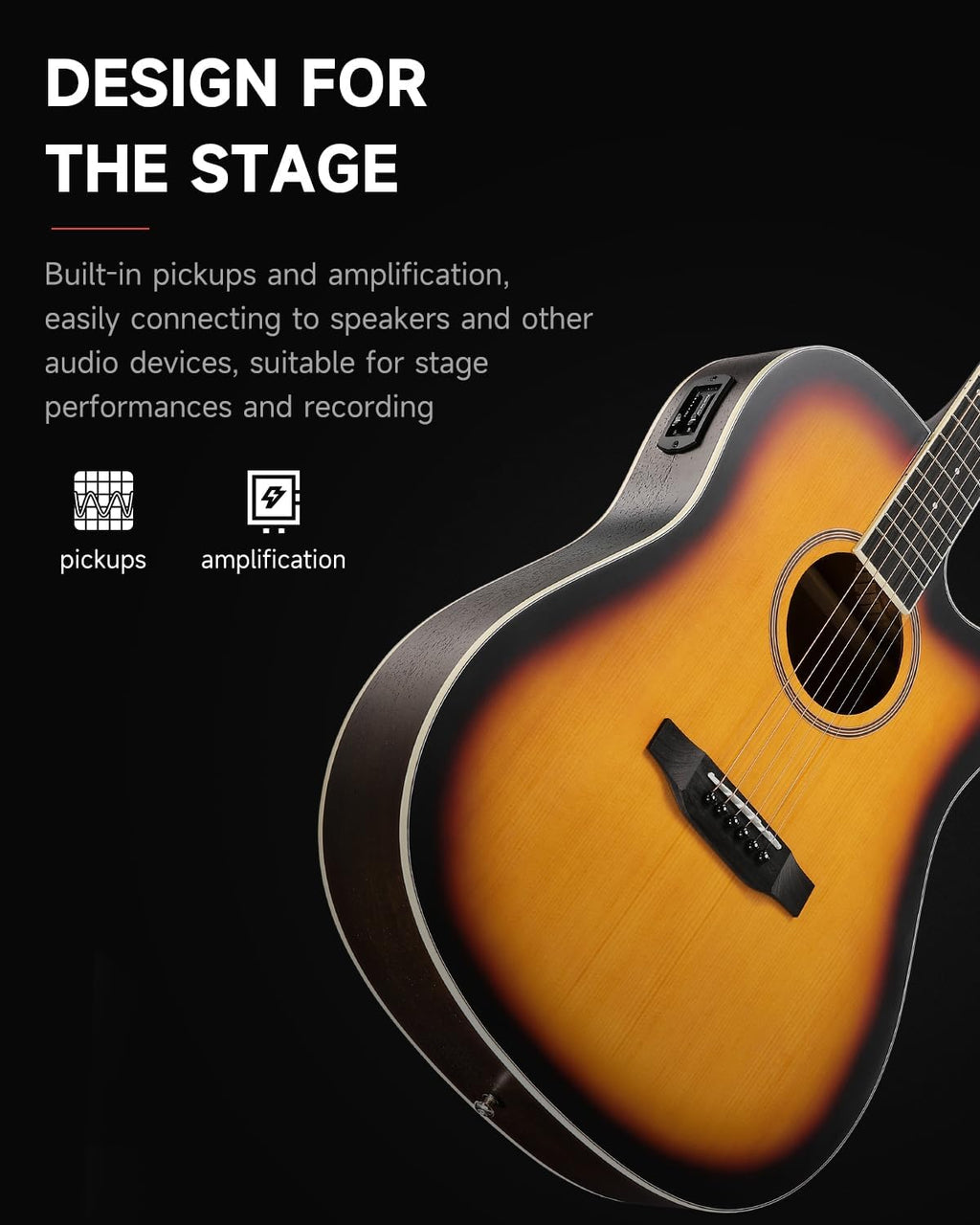 Donner 41-Inch Acoustic Electric Guitar Kit for Beginners, Full Size with Capo, Picks, Tuner, Strings, Strap - Sunbrust