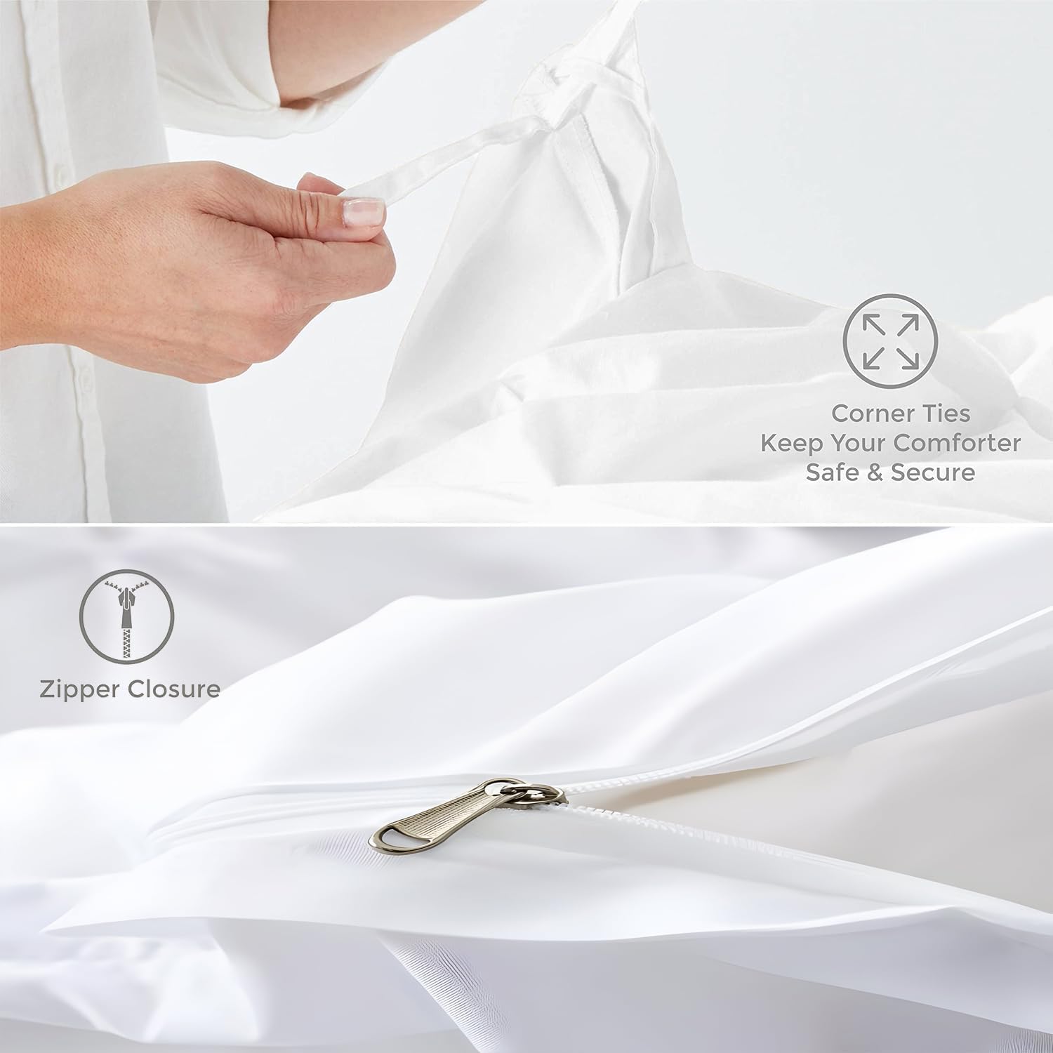 Luxury Silver Pinch Pleated Pintuck Duvet Cover Set Oversized King Plus 120'x128' Size Egyptian Cotton Luxury Soft & Breathable Comforter Cover with Corner Ties & Zipper Closure