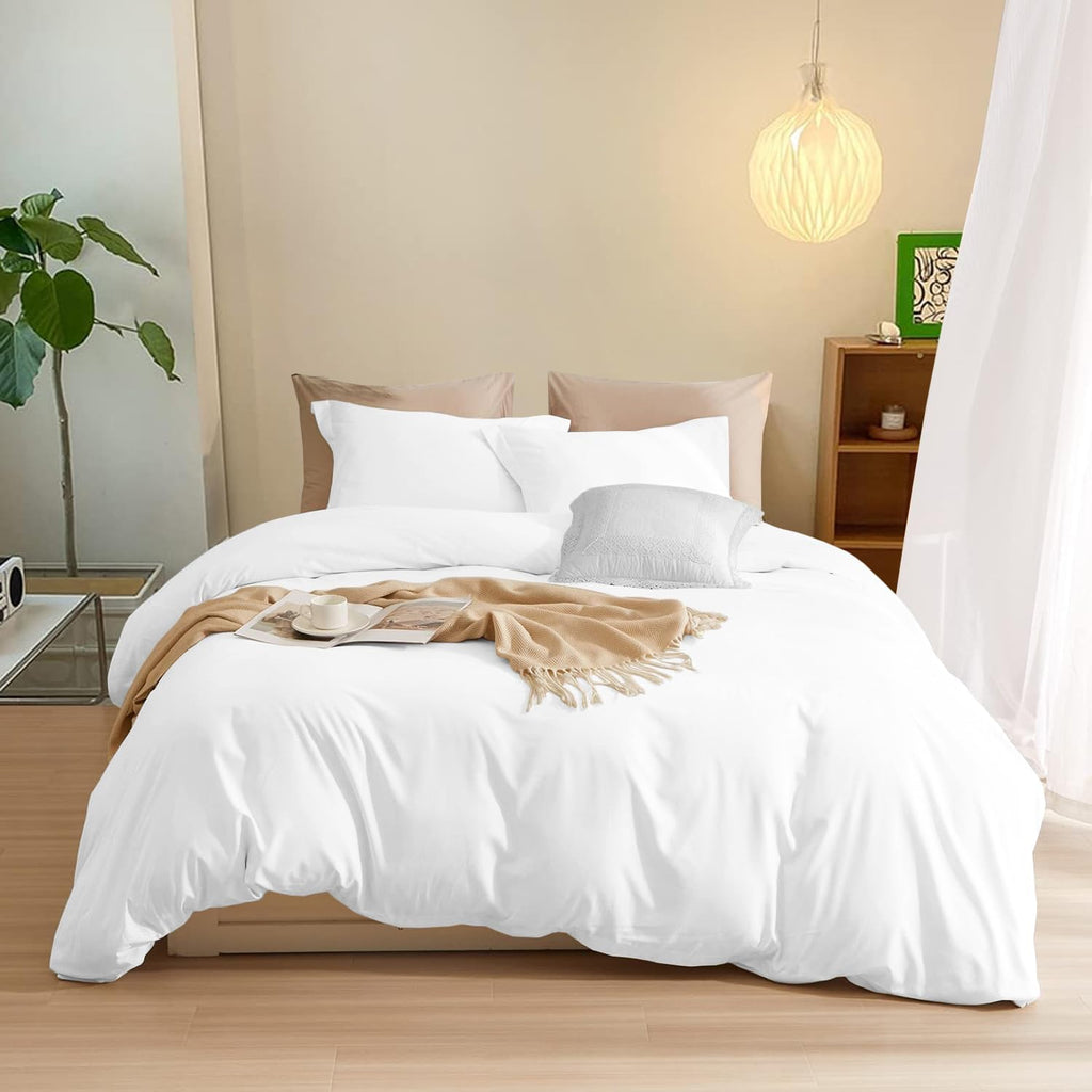 800TC 3 Sided Zipper Duvet Cover Set Soft Egyptian Cotton 3 Sided Zipper Closure, 3 PCS 1-Duvet Cover & 2- Pillow Shams - Super King Plus Size (120' x 120') Inches, (Solid White)