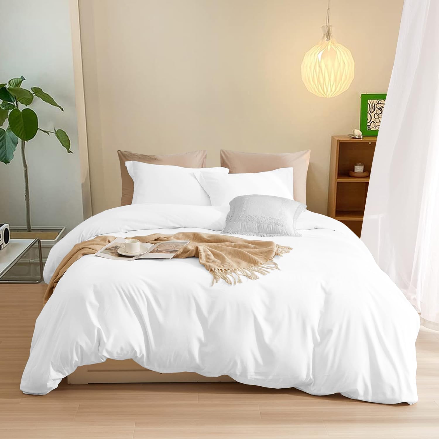 800TC 3 Sided Zipper Duvet Cover Set Soft Egyptian Cotton 3 Sided Zipper Closure, 3 PCS 1-Duvet Cover & 2- Pillow Shams - King-XL Size (98' x 116') Inches, (Solid White)