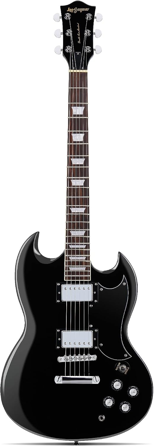 Leo Jaymz 39 Inch Solid Body Electric Guitar - Poplar Wood Body，Maple Neck and Laurel Wood Fretboard (Black)